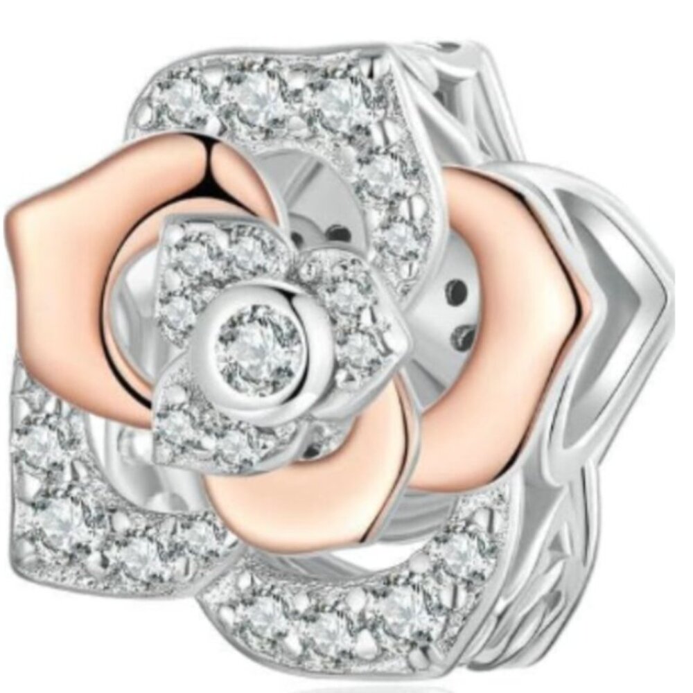 Sparkling Rose Charm Compatible With Pandora Brac… - image 1